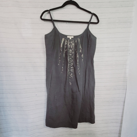 Eileen Fisher Gray 100% Organic Linen Dress, w Sequin Detail sz Medium Petite - Picture 2 of 15